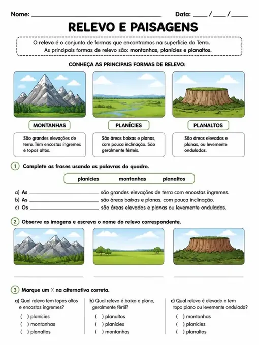 Amostra de atividade de Geografia - 7º ano