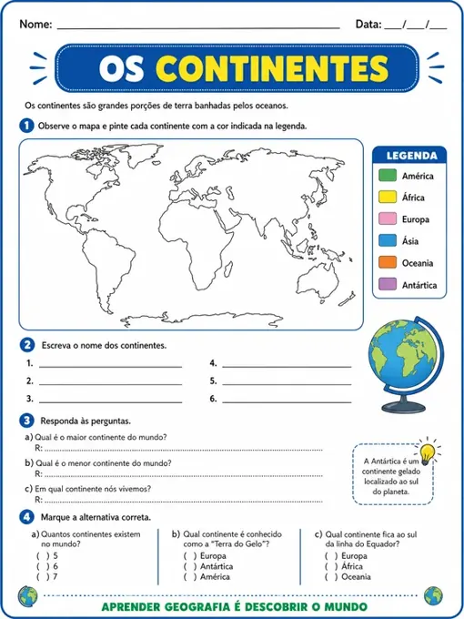 Amostra de atividade de Geografia - 9º ano